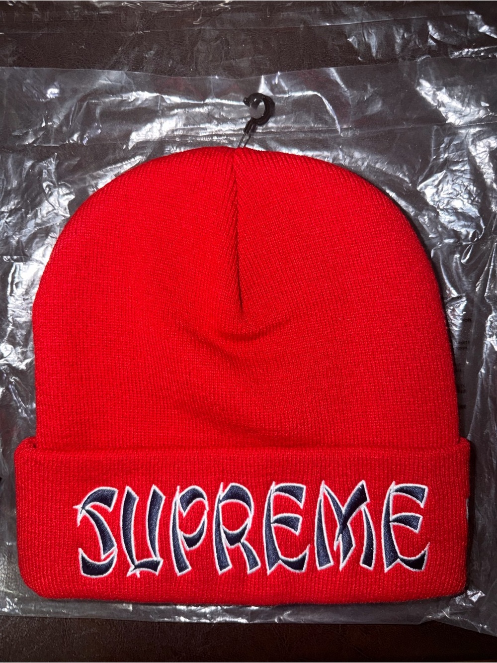 Supreme Red Cuffed Beanie with Contrasting Logo